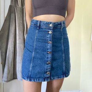 Button front denim skirt